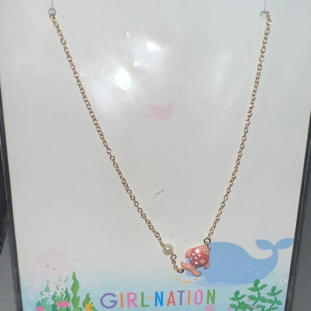 Pink Fish Bling Necklace with little pearl